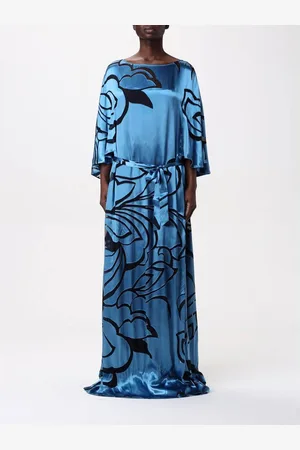 Alberta Ferretti Floral Print Maxi Dress Women - Gnawed Blue Dresses - - 48