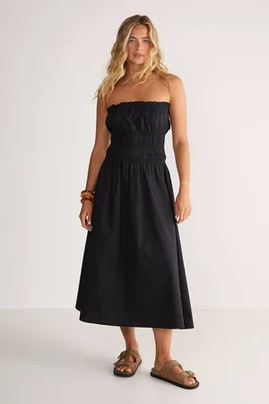 NASTY GAL Womens Cotton Poplin Bandeau Ruched Midi Dress - - 16
