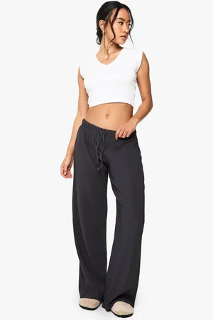 Boohoo Womens Rib Drawstring Waist Wide Leg Trouser - - 10