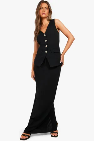 Boohoo Womens Linen Look Column Fitted Maxi Skirt - - 16