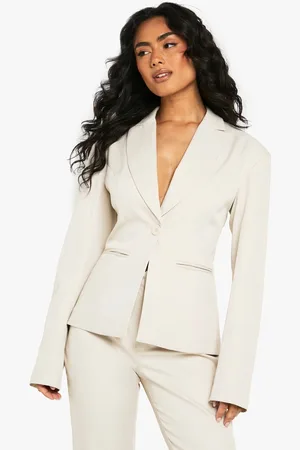 Boohoo Womens Shoulder Pad Cinched Waist Tailored Blazer - - 12
