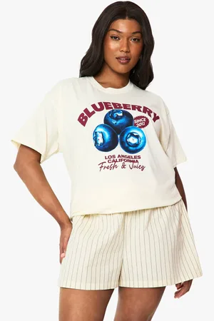 Boohoo Womens Plus Blueberry Oversized Printed T-Shirt - - 16