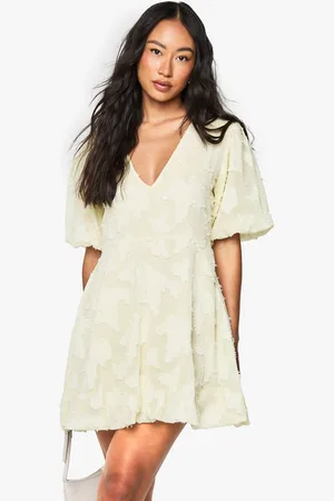 Boohoo Womens Floral Burnout Plunge Puffball Mini Dress - - 18