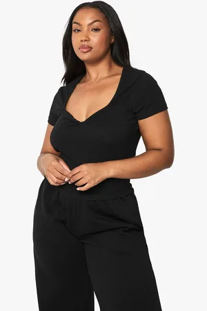 Boohoo Womens PLUS TWIST FRONT SWEETHEART NECKLINE CAP SLEEVE TOP - - 24