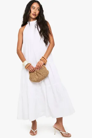 Boohoo Womens Cotton Poplin High Neck Tiered Smock Dress - - 18