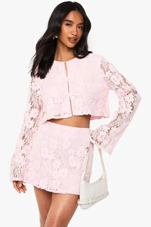 Boohoo Womens Petite Crochet Long Sleeve And Mini Skirt Co ord - - 10