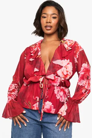 Boohoo Womens Plus Floral Ruffle Peplum Top - - 20