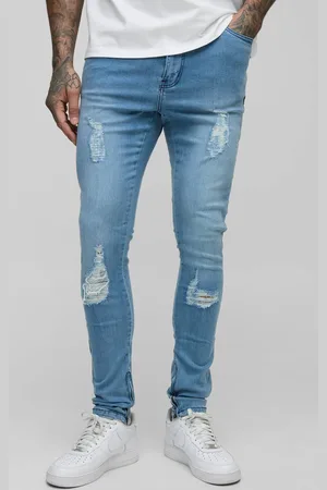 Boohoo Tall Ripped Zip Hem Super Skinny Jeans - - 40