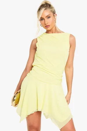 Boohoo Womens Floral Mesh Ruched Detail Skater Mini Dress - - 12