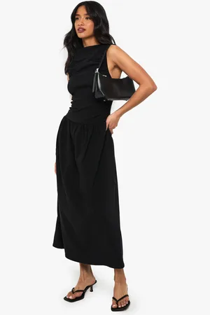 Boohoo Womens Petite Ruched Drop Waist Sleeveless Midaxi Dress - - 12