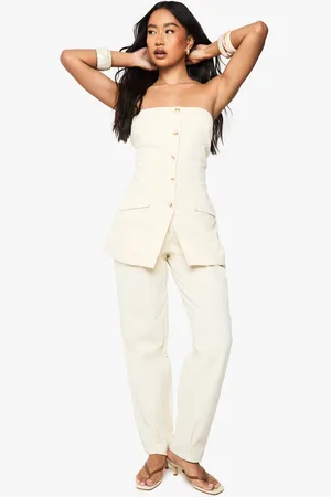Boohoo Womens Linen Tailored Straight Leg Trouser - - 14