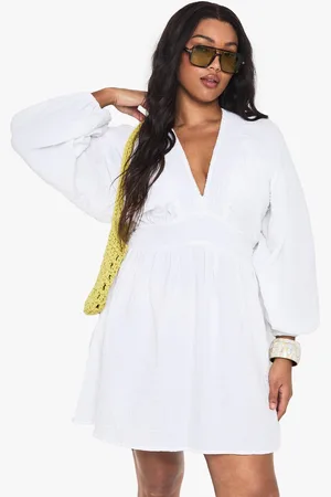 Boohoo Womens Plus Cheesecloth Blouson Sleeve Skater Dress - - 20