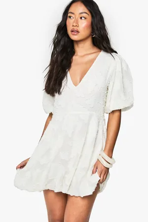 Boohoo Womens Floral Burnout Plunge Puffball Mini Dress - - 18