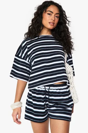 Boohoo Womens Stripe Towelling Boxy Crop Top - - L
