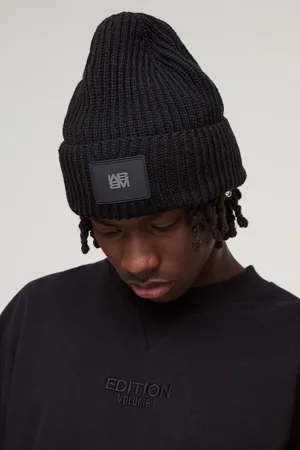 Boohoo Knitted PU Plaque Beanie - - One Size