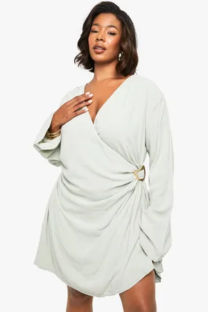 Boohoo Womens Plus Trim Detail Wrap Linen Look Dress - - 22