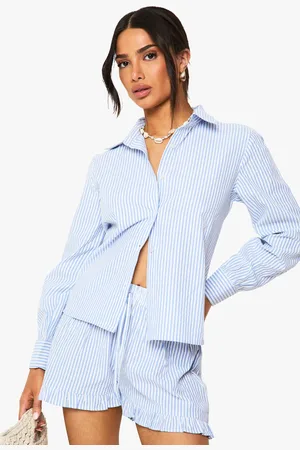 Boohoo Womens Petite Seersucker Stripe Beach Shirt - - 16