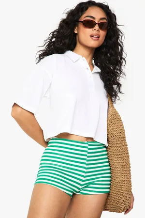 Boohoo Womens Button Collared Boxy Crop T-Shirt - - 10