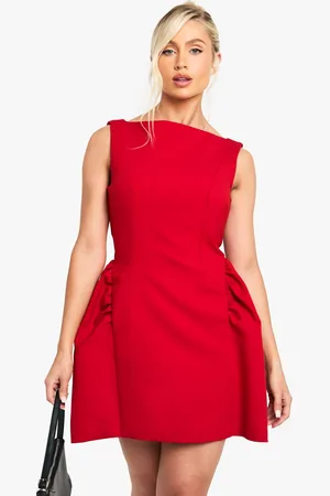 Boohoo Womens Slash Neck Full Skirt Mini Dress - - 16