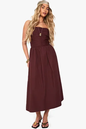 Boohoo Womens Cotton Poplin Ruched Detail Midi Dress - - 16
