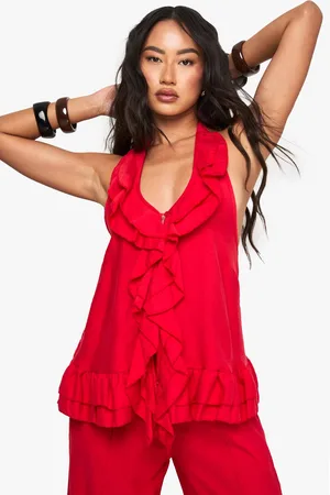 Boohoo Womens Woven Crinkle Ruffle Button Top - - 8