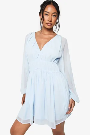 Boohoo Womens Chiffon Volume Sleeve Ruched Waist Mini Dress - - 18
