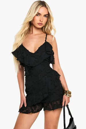 Boohoo Womens Floral Burnout Ruffle Playsuit - - 14