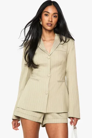 Boohoo Womens Pinstripe Button Detail Tailored Blazer - - 12