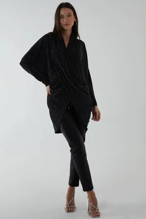 Blue Vanilla Womens Asymmetric Twist Front Glitter Tunic Dress - - S/M