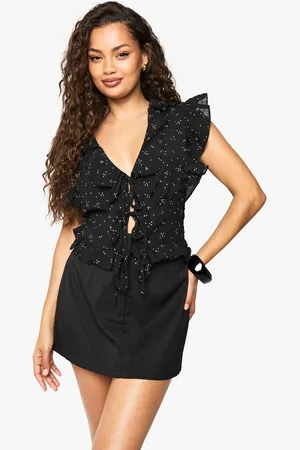Boohoo Womens Ruffle Floral Print Tie Front Blouse - - XS