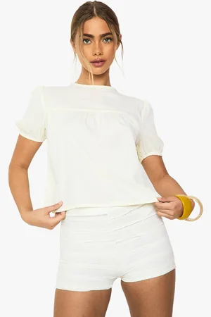 Boohoo Womens Woven Sheer Puff Sleeve Smock Top - - 16