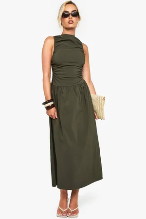Boohoo Womens Ruched Drop Waist Sleeveless Midaxi Dress - - 8