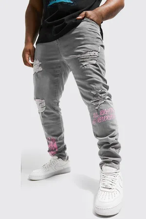 Boohoo Plus Skinny Bandana Rip Graffiti Jeans - - 42