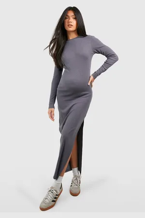 Boohoo Womens Maternity Basic Crew Neck Long Sleeve Maxi Dress - - 12