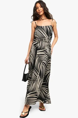 Boohoo Womens Palm Print Tie Detail Chiffon Midaxi Dress - - 10