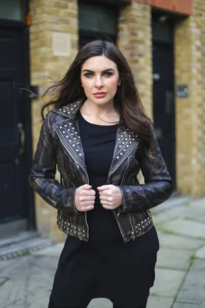 Infinity Womens Stud Goth Biker Leather Jacket-St. Albans - - 8