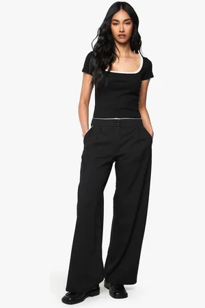 Boohoo Womens Contrast Piping Straight Leg Trouser - - 14