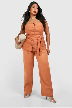 Boohoo Womens Plus Linen Look Wide Leg Trouser - - 24