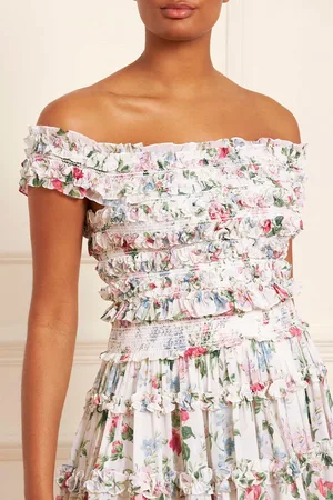 Needle & Thread Floral Fantasy Chiffon Smocked Off-Shoulder Top UK 20