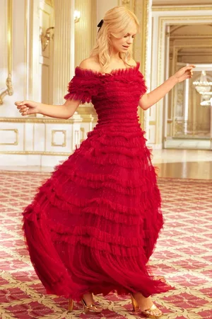 Needle & Thread Lisette Ruffle Off Shoulder Gown UK 8