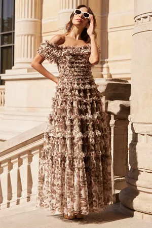 Needle & Thread Leopard Lisette Off-Shoulder Gown UK 8