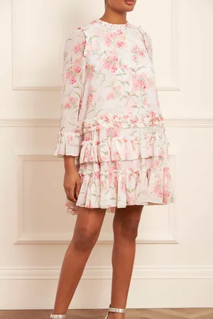 Needle & Thread Summer Posy Chiffon Round Neck Mini Dress UK 4