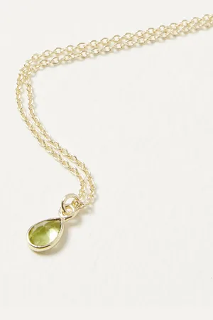 Oliver Bonas Auden Green Peridot & Gold Plated Drop Pendant Necklace