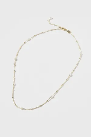 Oliver Bonas Mila Pearl Detail Gold Plated Chain Necklace