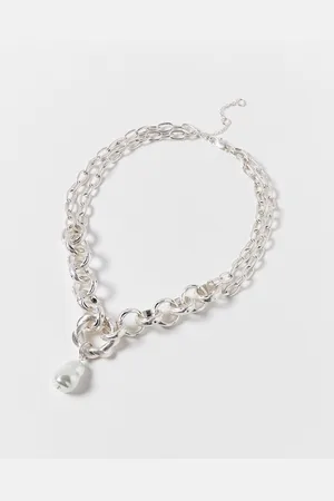 Oliver Bonas Kali Chunky Chain Tone Faux Pearl Collar Necklace