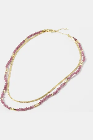 Oliver Bonas Honey Chain & Beaded Gold Plated Layered Collar Necklace