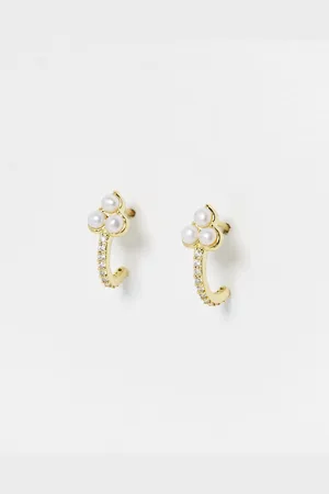 Oliver Bonas Elia Plated Freshwater Pearl Hoop Earrings