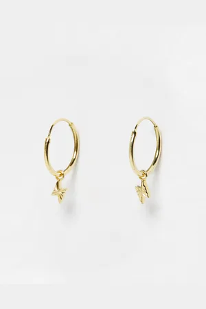 Oliver Bonas Tama Engraved Lightning Bolt Charm Plated Hoop Earrings