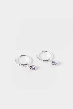 Oliver Bonas Pavati Purple Amethyst Hoop Drop Earrings