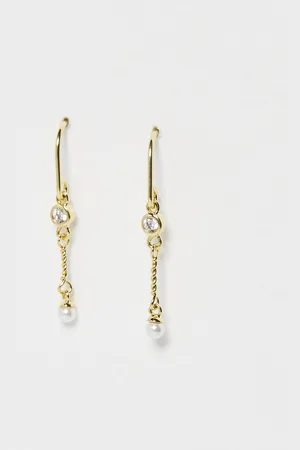 Oliver Bonas Rosaline Gold Plated Freshwater Pearl Drop Earrings
